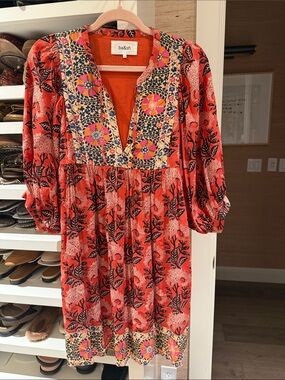 ba&sh Red Coral Floral Printed Midi Dress